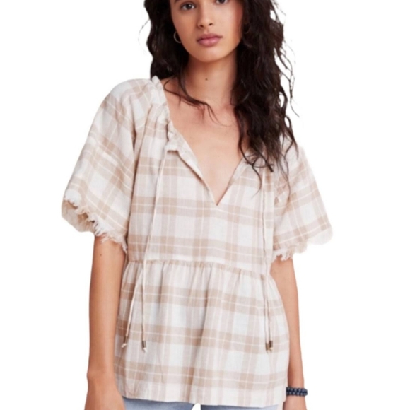 Pilcro by ANTHROPOLOGIE Plaid Peplum Top - Picture 1 of 6
